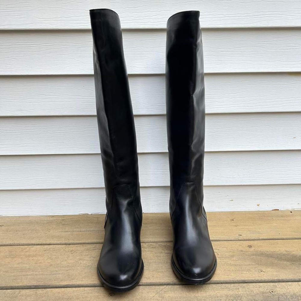 Black Emanuele Crasto Leather Knee High Boots Riding Boots w/ Dual Zipper - Picture 2 of 8